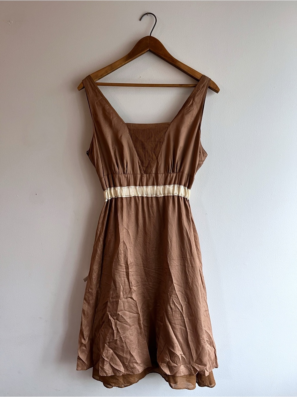 Vintage “L” 100% Silk Brown Dress Elastic Waist - Picture 4 of 8